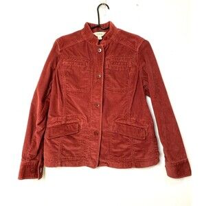 LL Bean Jacket Womens Size S Rust Mock Neck Corduroy Coat Button Casual Pockets